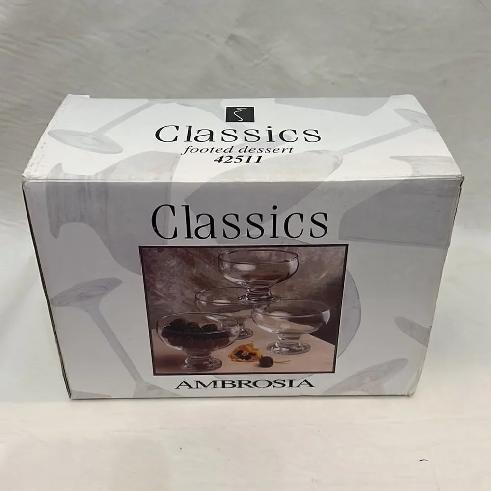 Classics Ambrosia Cups Durable Clear Glass Set Of 4 Footed Dessert Ice Cream